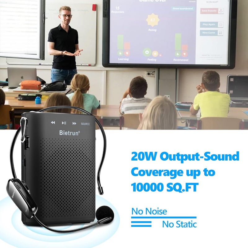 Bietrun Voice Amplifier for Teachers with Bluetooth, Portable Rechargeable Wireless Voice Amplifier with Headset Microphone Portable Megaphone Speaker for Teaching, Coach, Instructor, Tour Guide - Image 2